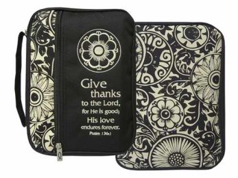 Bible Cover-Canvas-Give Thanks Print-X Large-Black/Tan
