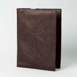 Bible Cover-Top Grain Leather W/Flared Cross-X Large-Brown