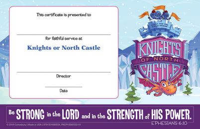 Vacation Bible School (VBS) 2020 Knights of North Castle Leader Recognition Certificates (Pkg of 12)