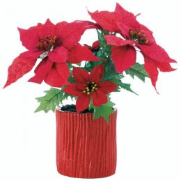 Faux Poinsettia Plant in Wood-Look Base