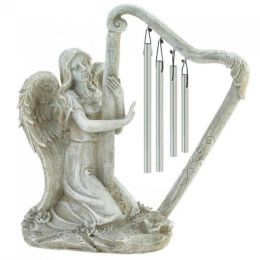 Stone-Look Angel Harp Standing Windchime